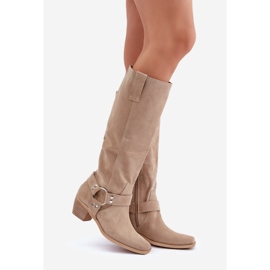 Suede Boots On Low Heels With Above-the-Knee Uppers Zazoo 3444/O Light Beige 1