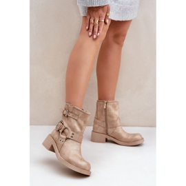 Leather Women's Boots on a Low Heel Block with Straps Zazoo 3644 Beige 2 Leather Women's Boots on a Low Heel Block with Straps Zazoo 3644 Beige 2