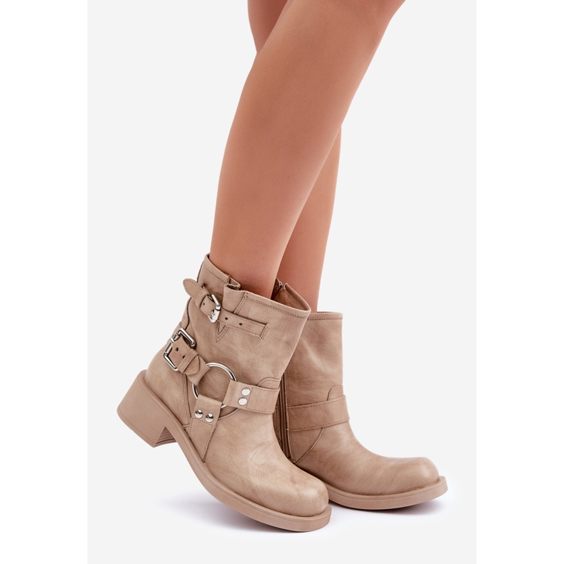 Leather Women's Boots on a Low Heel Block with Straps Zazoo 3644 Beige 1 Leather Women's Boots on a Low Heel Block with Straps Zazoo 3644 Beige 1
