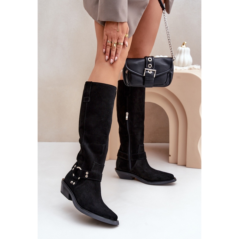 Suede Cowboy Boots On Low Heels With Decoration Zazoo 3656 Black 2 Suede Cowboy Boots On Low Heels With Decoration Zazoo 3656 Black 2