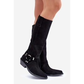 Suede Cowboy Boots On Low Heels With Decoration Zazoo 3656 Black 1 Suede Cowboy Boots On Low Heels With Decoration Zazoo 3656 Black 1