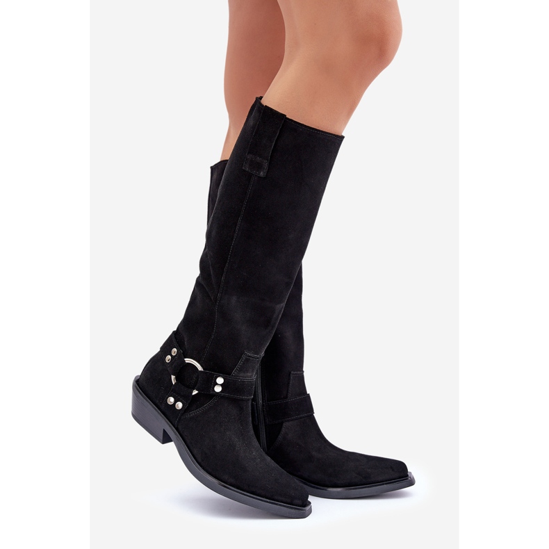 Suede Cowboy Boots On Low Heels With Decoration Zazoo 3656 Black 1 Suede Cowboy Boots On Low Heels With Decoration Zazoo 3656 Black 1