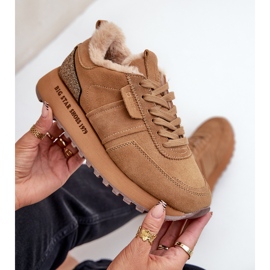 Women's Suede Sneakers With Fur and Shiny Element Big Star OO274578 Hi-Poly System Camel brown 2