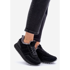 Women's Suede Sneakers With Fur and Shiny Element Big Star OO274580 Hi-Poly System Black 1