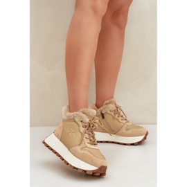 Women's Leather Trapper Sneakers With Fur On The Big Star Platform OO274A330 Beige 2