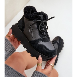 Women's Leather Trapper Sneakers With Fur On The Big Star Platform OO274A329 Black 2