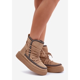 Brown Women's Snow Boots With Embroidery On The Platform 1