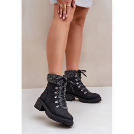 Women's Sheepskin Boots With Low Heels, Black 2