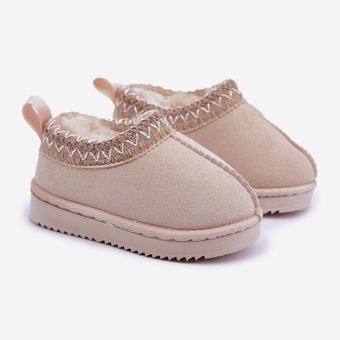 Children's snow boots on the platform, lined with fur, light beige 1