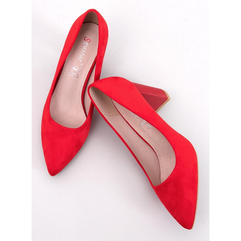 Red eco-suede high-heeled pumps 1