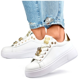 Women's platform sneakers with decorations, white EV392-1GO 1