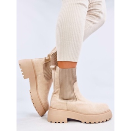 Beige ankle boots with elastic cuff 1