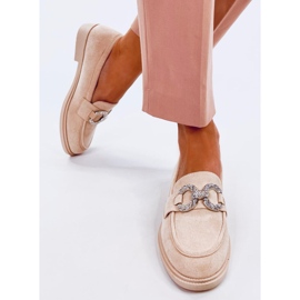 Classic suede moccasins with beige decoration 1