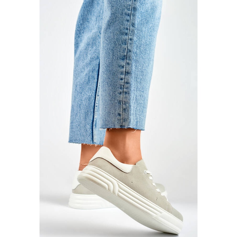 Women's leather sports shoes, gray GD-XF-113G grey 1