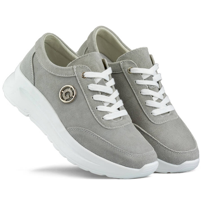 Women's leather sneakers on the platform, gray GD-XF-108G grey 1