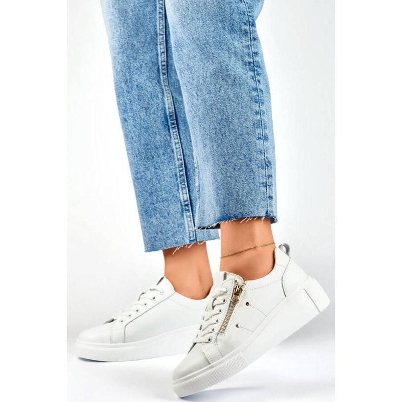 Women's leather platform sports shoes, white GD-LX1001W 1