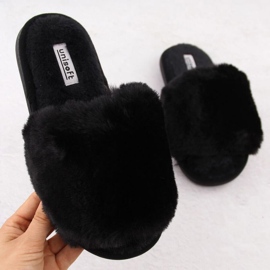 Home slippers with fur Unisoft 6644 black 1