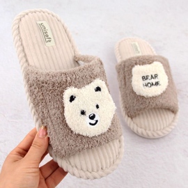 Home slippers with decoration Unisoft 6646 beige 1