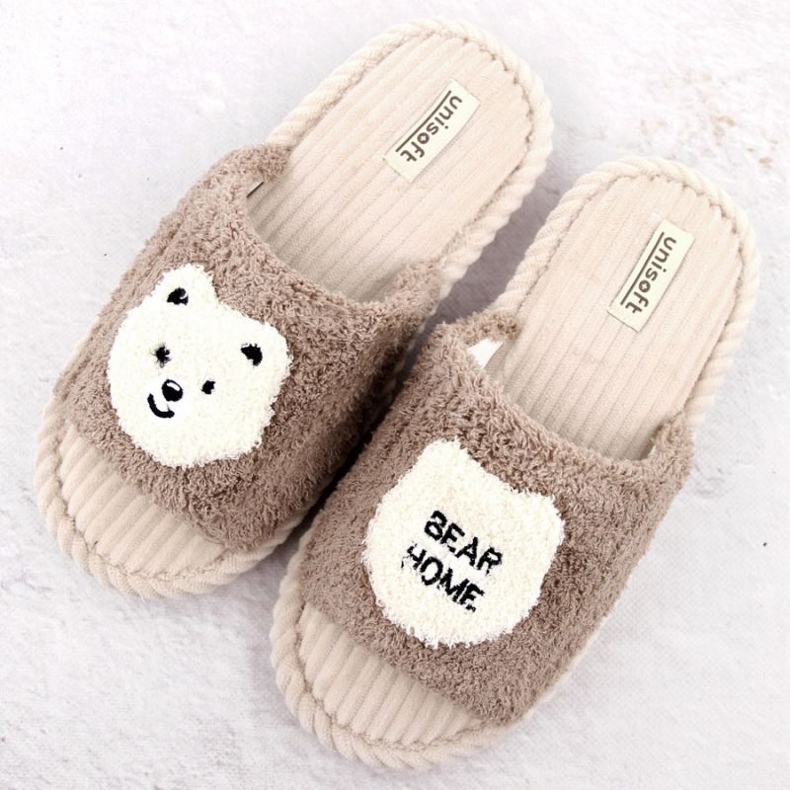 Home slippers with decoration Unisoft 6646 beige 2