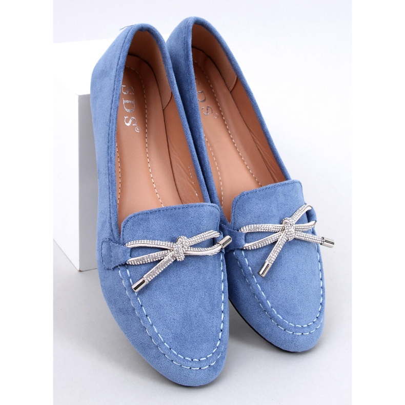 Women's suede moccasins with a bow, blue 1 Women's suede moccasins with a bow, blue 1