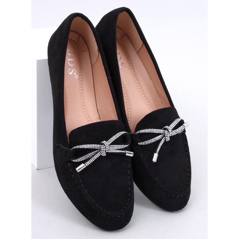 Women's suede moccasins with a bow, black 1