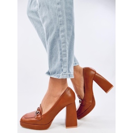Women's high-heeled shoes with brown decoration 1