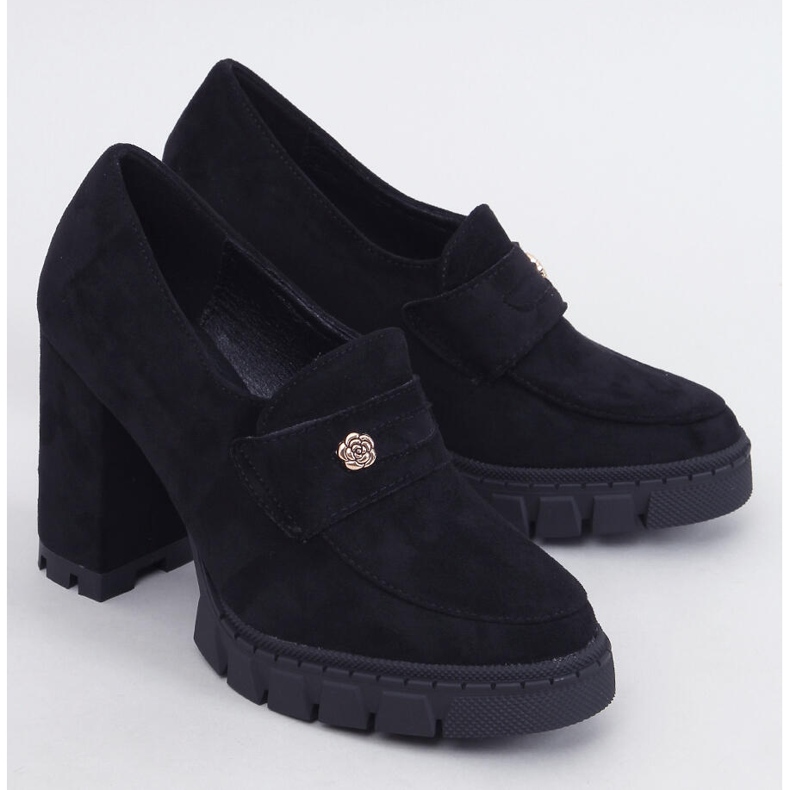 Women's high-heeled and platform shoes with decoration black 1