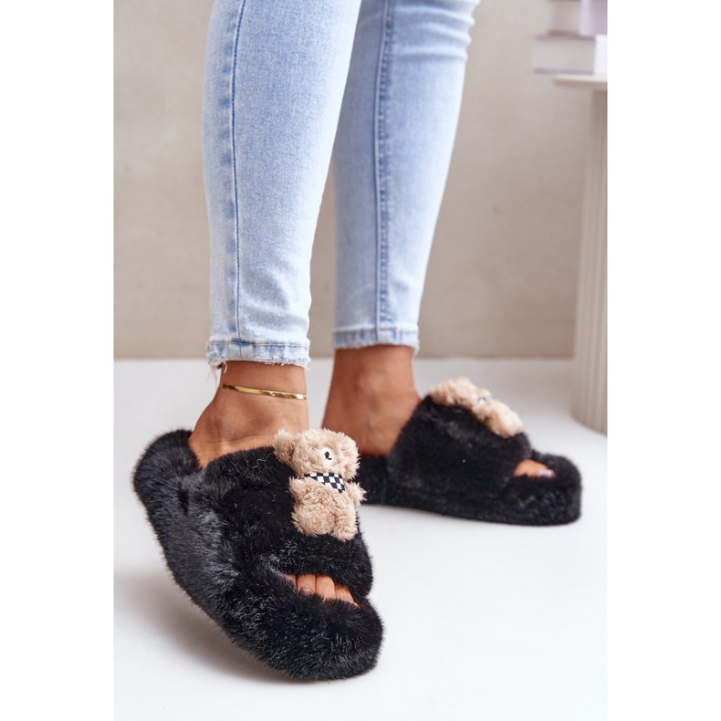 Women's Insulated Slippers with Teddy Bear BG189P, black 1