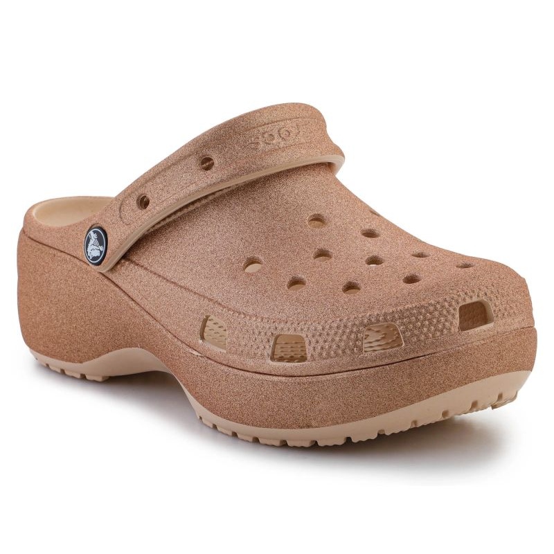 Crocs Classic Platform Glitter Clog Brown Flip-Flops