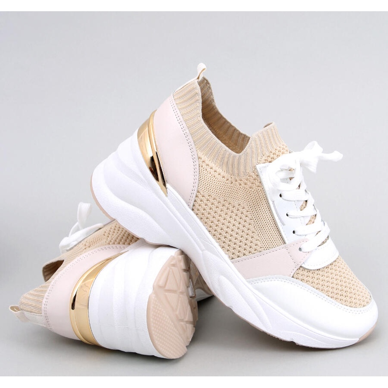Women's platform sneakers, beige 2