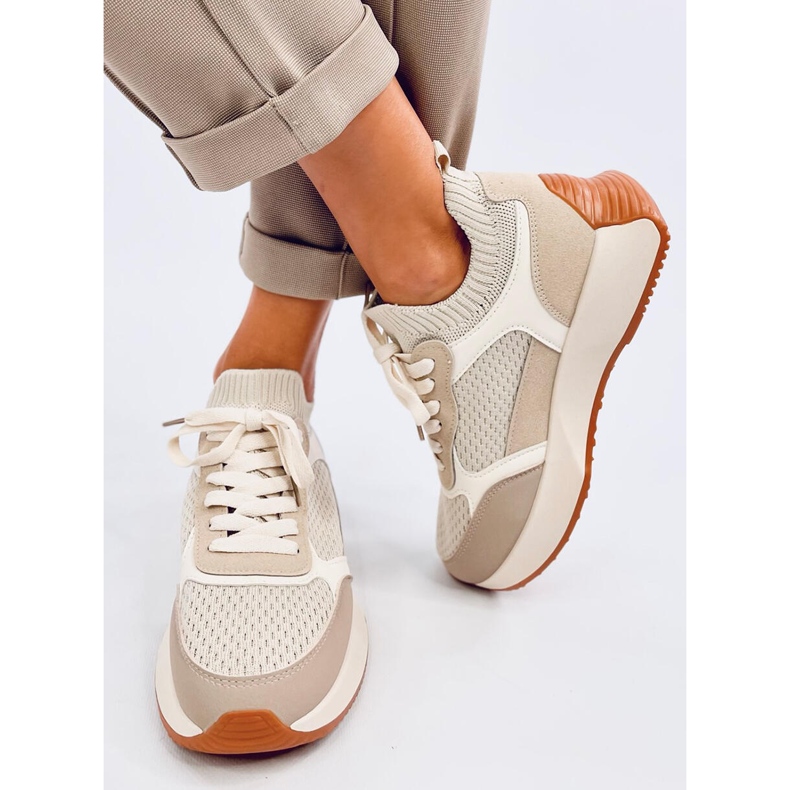 Women's beige sock sports shoes 1