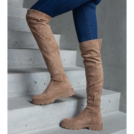 Brown long boots with a flat sole 4