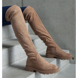Brown long boots with a flat sole 3