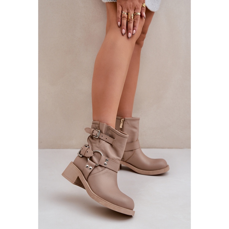 Leather Women's Boots on a Low Heel Block with Straps Zazoo 3644 Beige 2 Leather Women's Boots on a Low Heel Block with Straps Zazoo 3644 Beige 2