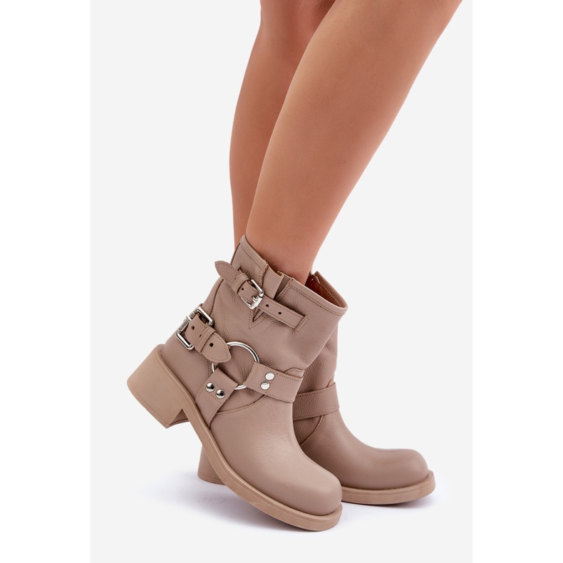 Leather Women's Boots on a Low Heel Block with Straps Zazoo 3644 Beige 1 Leather Women's Boots on a Low Heel Block with Straps Zazoo 3644 Beige 1