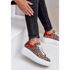 Zazoo Leopard Leopard Leather Platform Sneakers 3346 Brown-Red 7