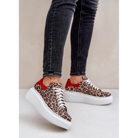Zazoo Leopard Leopard Leather Platform Sneakers 3346 Brown-Red 2