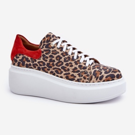 Zazoo Leopard Leopard Leather Platform Sneakers 3346 Brown-Red 4