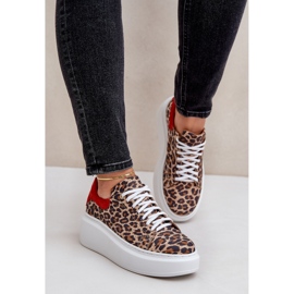 Zazoo Leopard Leopard Leather Platform Sneakers 3346 Brown-Red 3