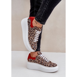 Zazoo Leopard Leopard Leather Platform Sneakers 3346 Brown-Red 5