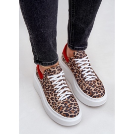 Zazoo Leopard Leopard Leather Platform Sneakers 3346 Brown-Red 6