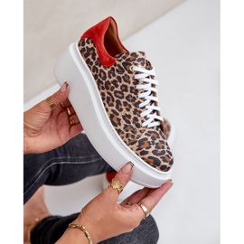 Zazoo Leopard Leopard Leather Platform Sneakers 3346 Brown-Red 9