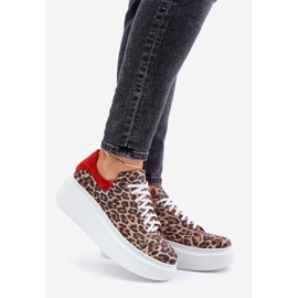 Zazoo Leopard Leopard Leather Platform Sneakers 3346 Brown-Red 1
