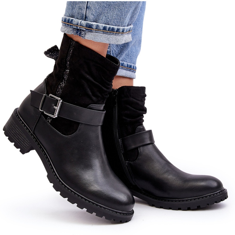 Erynn Women's Flat Boots With a Buckle, Black 4