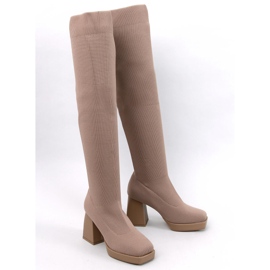 Beige-khaki high-heeled sock boots 1