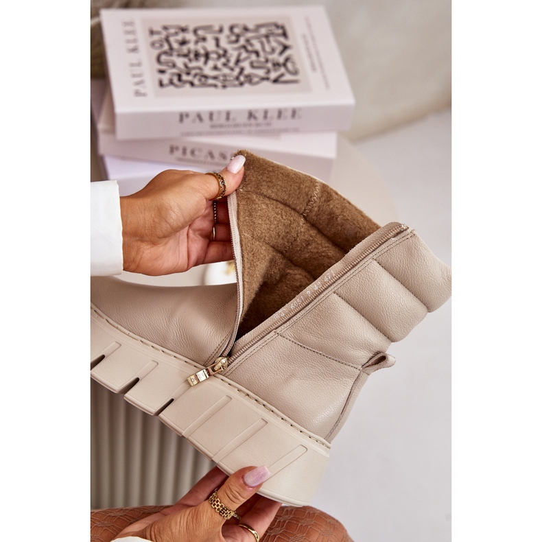 Zazoo 60512 Women's Leather Ankle Boots With Zipper, Insulated With Felt, Light Beige 2