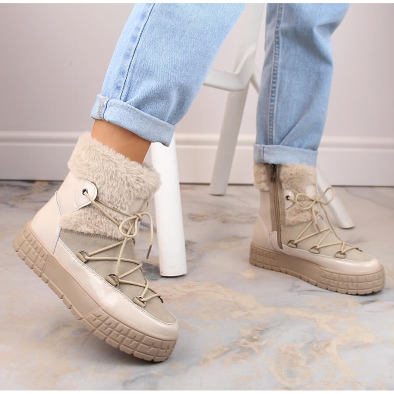 Filippo snow boots with fur varnished beige fur 3