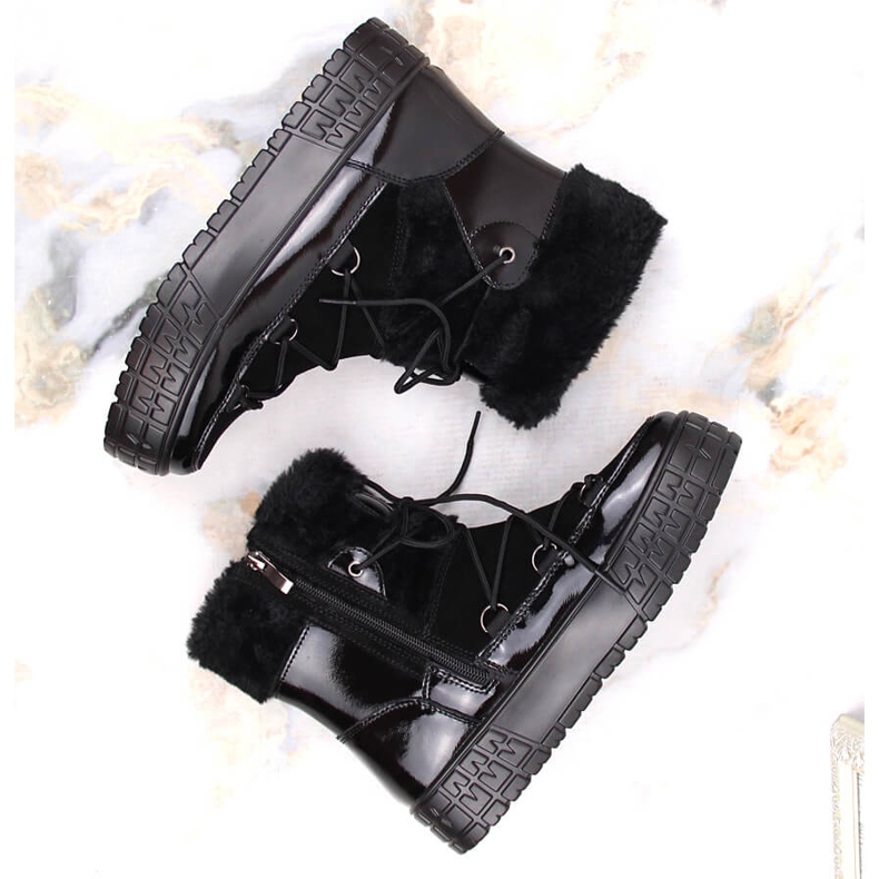 Filippo women's snow boots with fur, black lacquered fur 2