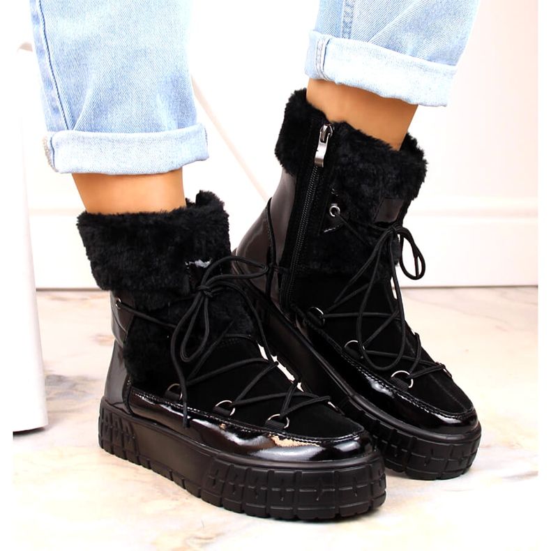 Filippo women's snow boots with fur, black lacquered fur 3 Filippo women's snow boots with fur, black lacquered fur 3