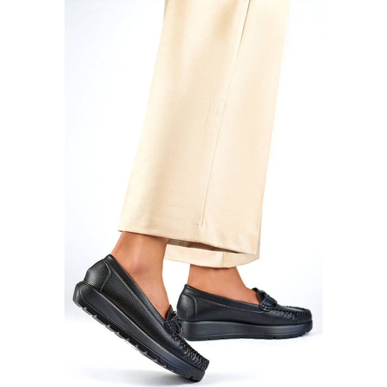 Women's loafers with a thick sole, black 24-21339B 2